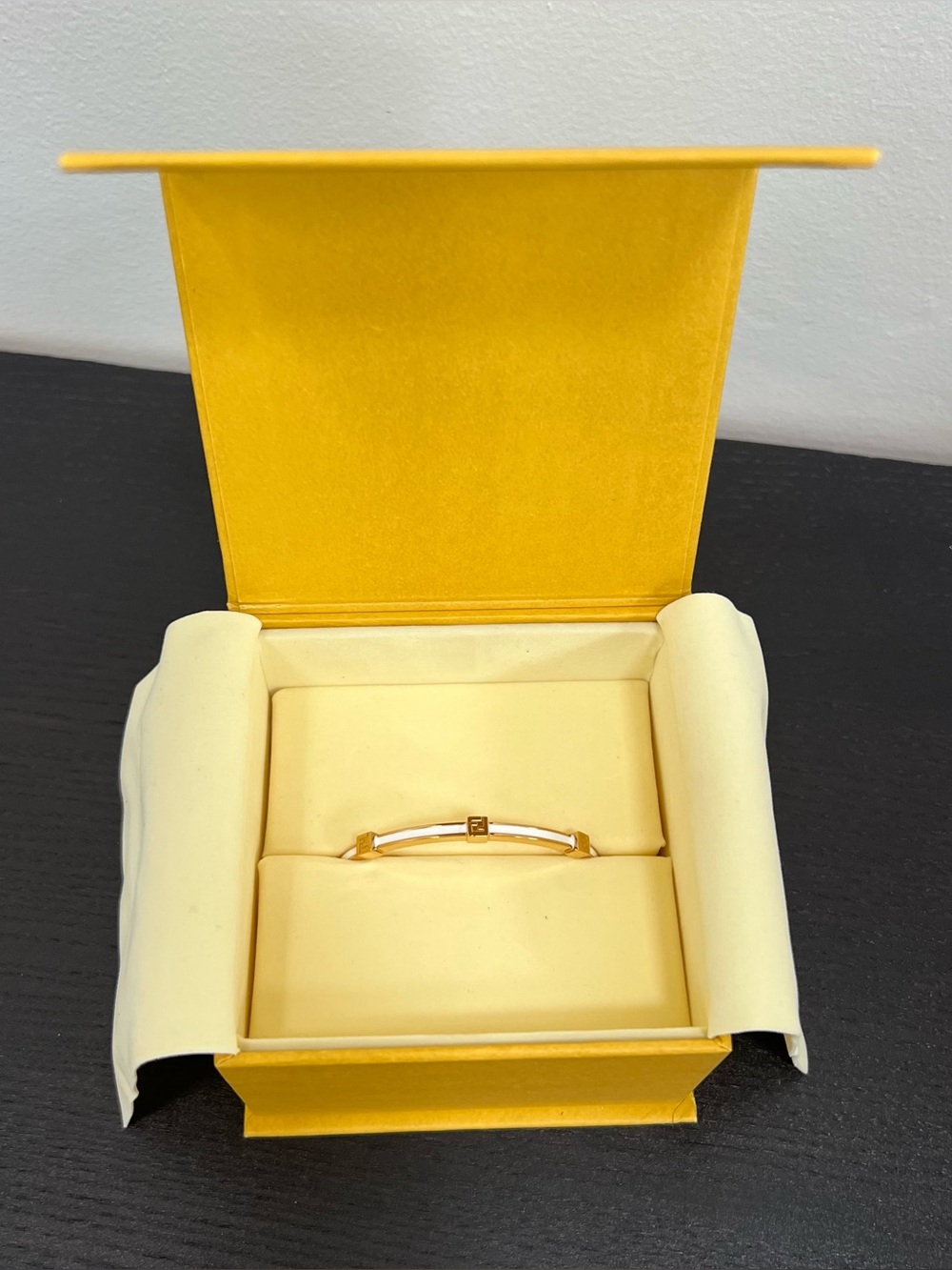 Fendi Forever White Enamel and Gold-Tone Hinged Cuff Bracelet